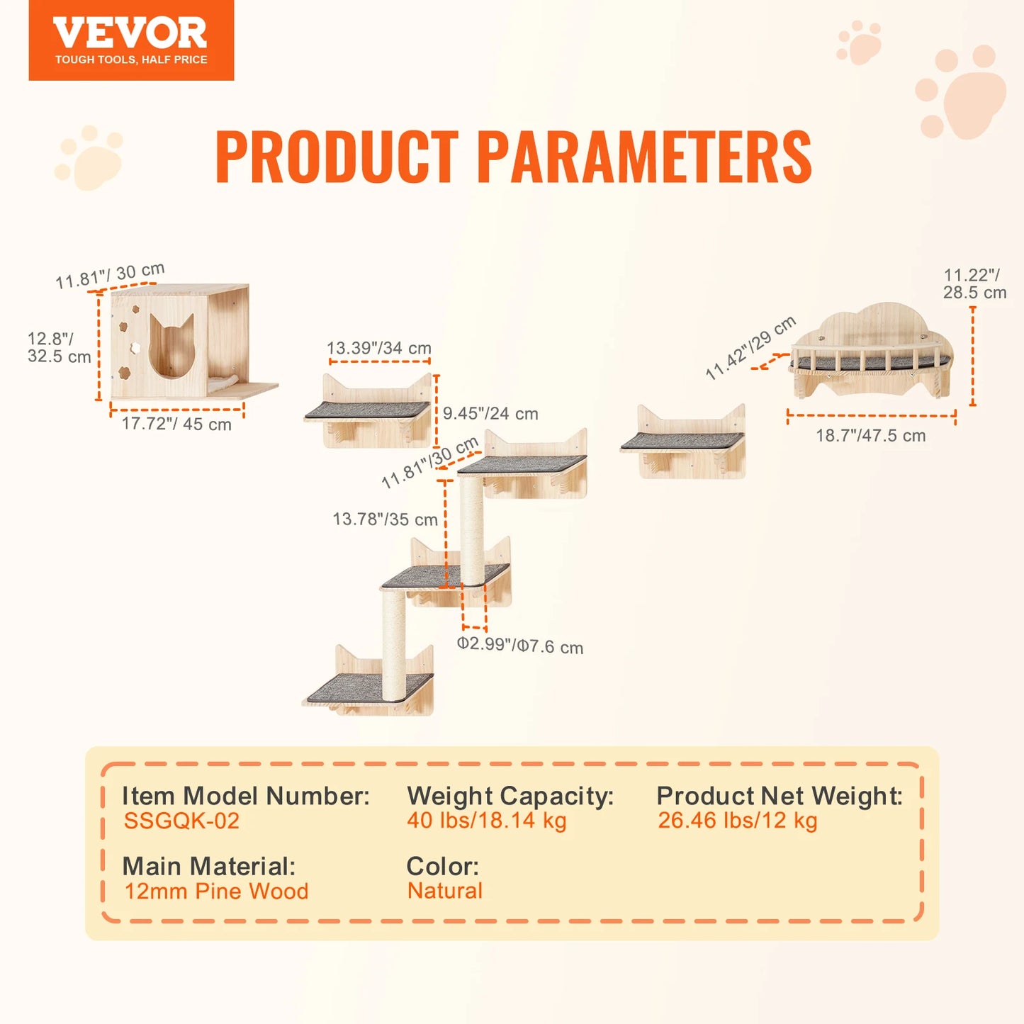 NONECN Wall Mounted Cat Shelves and Perches Cat Tree Kit