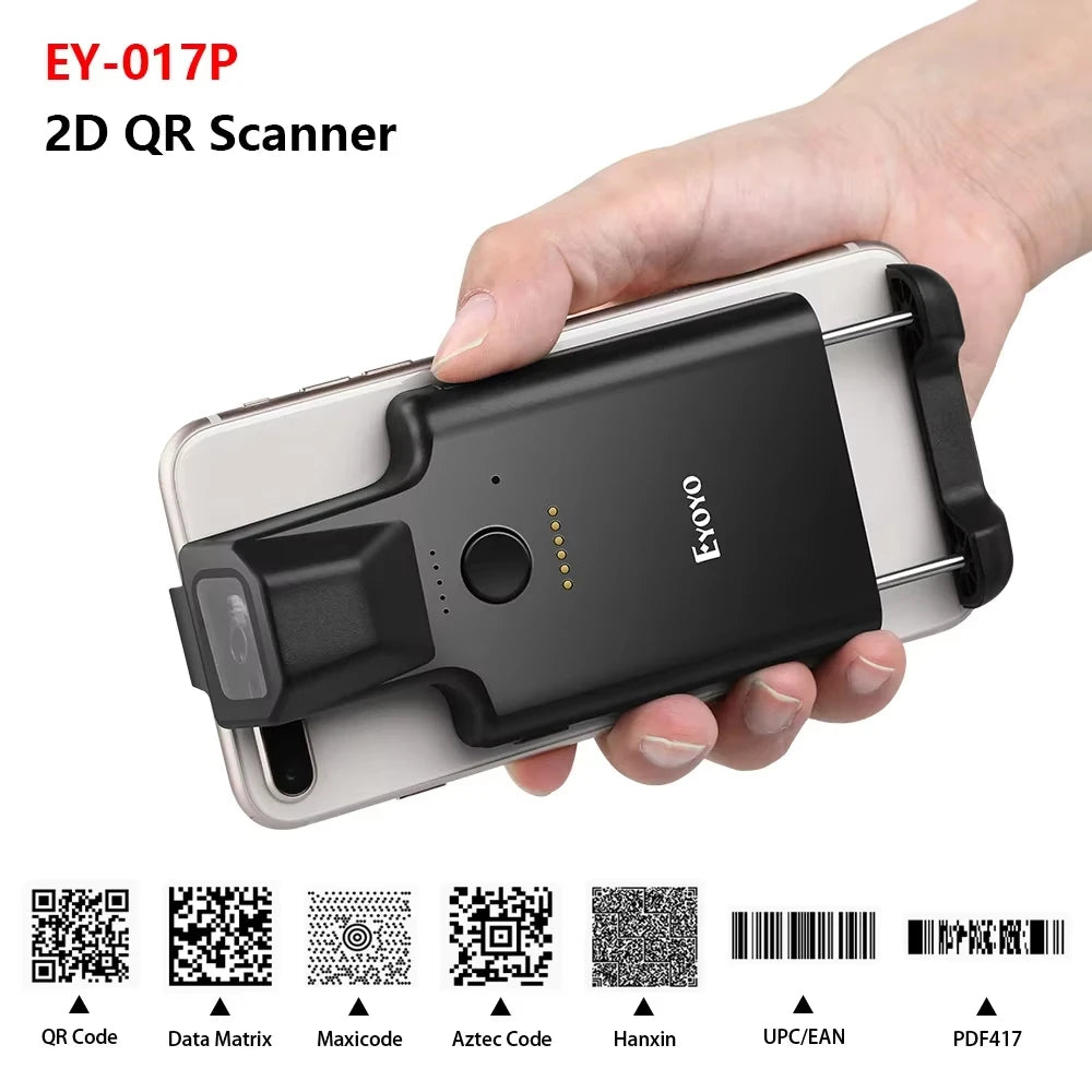Eyoyo EY-017 Back Clip Bluetooth Barcode Scanner Portable 1D 2D QR Wireless Bar Code Reader with 1600mAh Rechargeable Battery, Compatible with iPad, iPhone and Android, For Book Warehouse Inventory Management