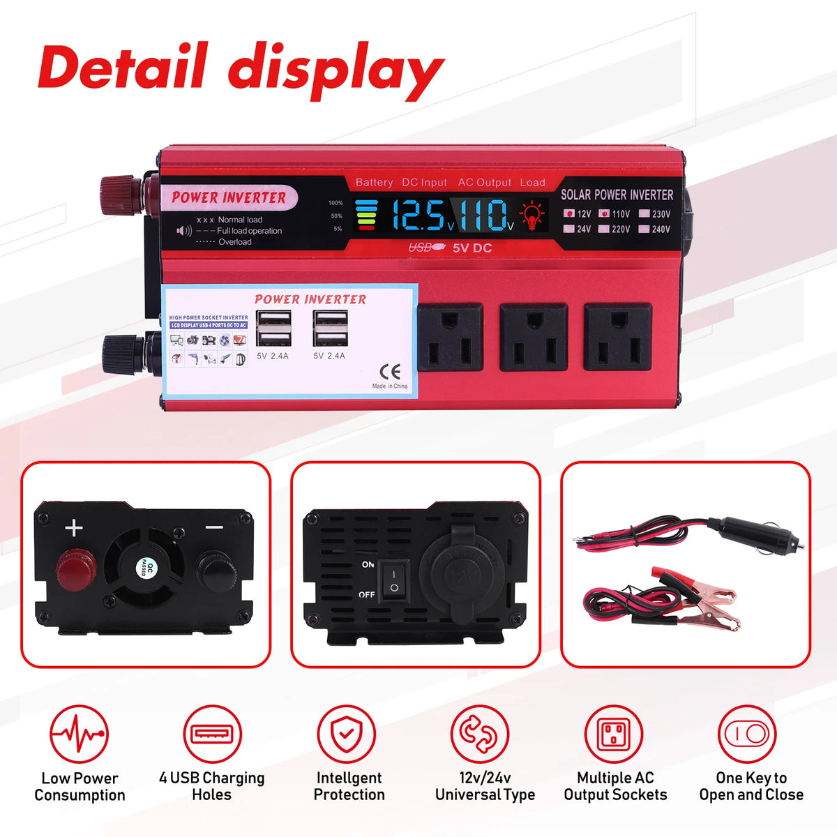 5000W Pure Sine Wave Car Power Inverter 12V 110V Converter