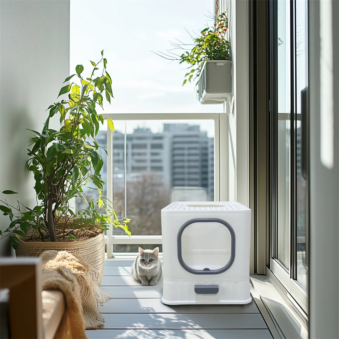 Foldable Top Entry Cat Litter Tray With Lid Drawer