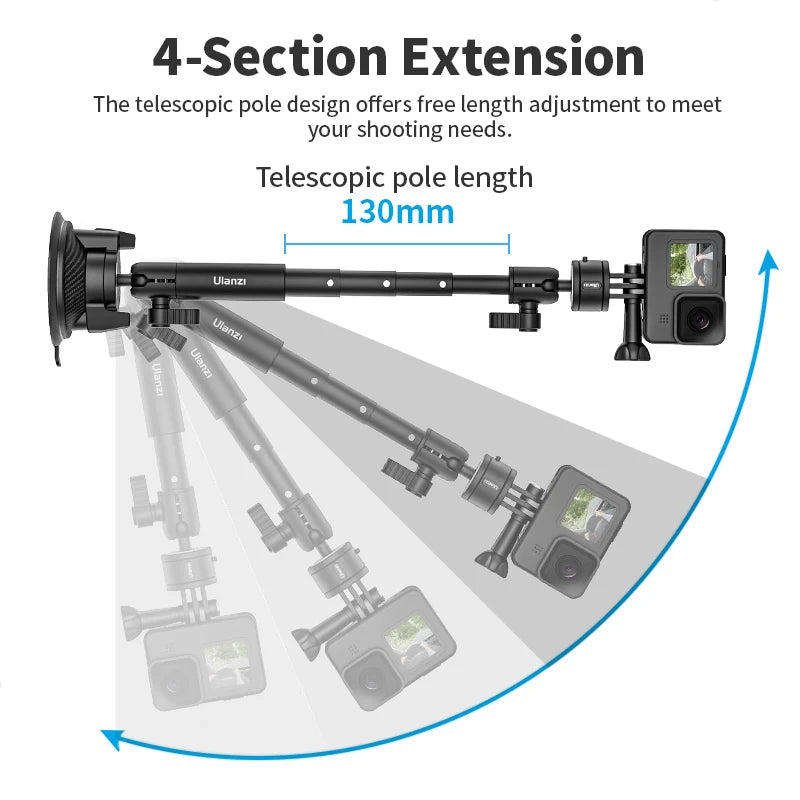 Ulanzi Go-Quick II Action Camera Smartphone Suction Cup Mount 1/4'' Screw 360° Ballhead For GoPro for Insta360 Phone Car Holder