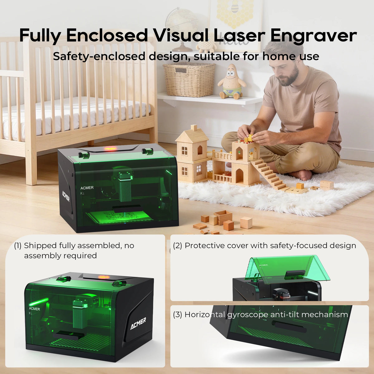 Acmer K1 Desktop Sealed Laser Engraving And Cutting CNC Machine