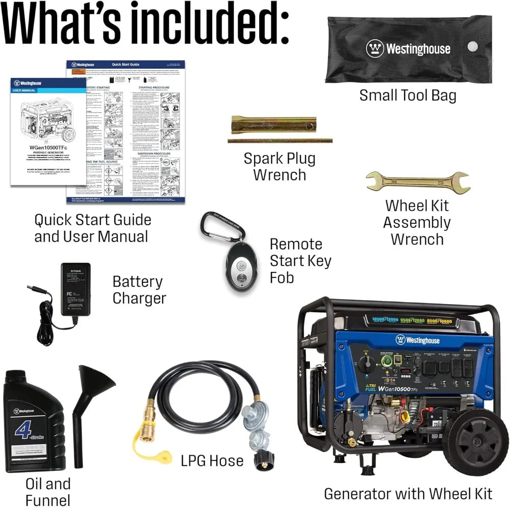 13500W Tri-Fuel Portable Generator with Remote Start, Transfer Switch Ready for Home Backup