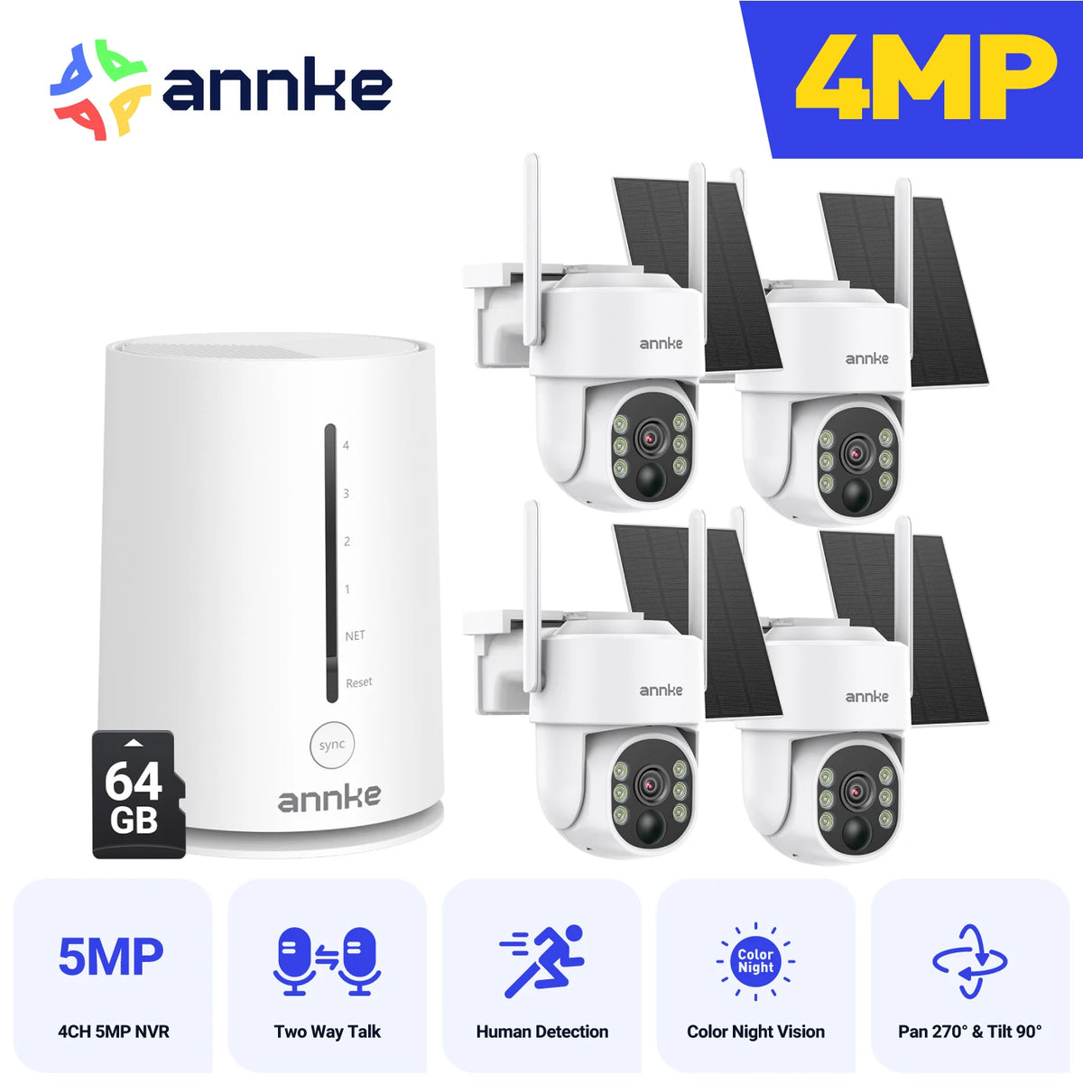 Annke 4CH Wireless Battery Security Camera With Auto Tracking