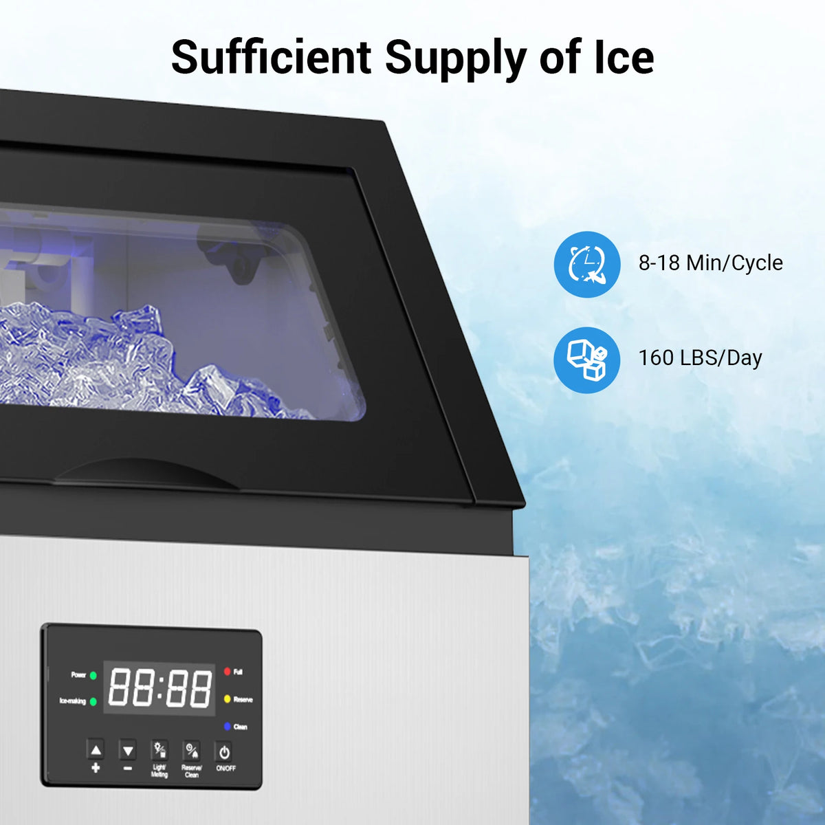 SHICUO Commercial Ice Maker Produces 160 Pounds Full Cube Daily