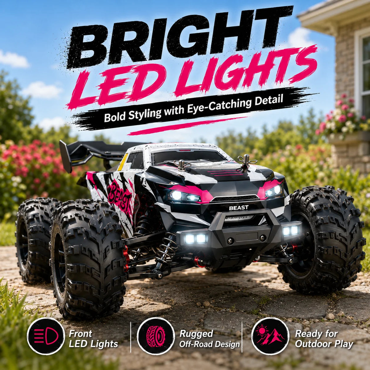 Znlyrion RC Off Road Monster 4WD Truck With LED Headlights