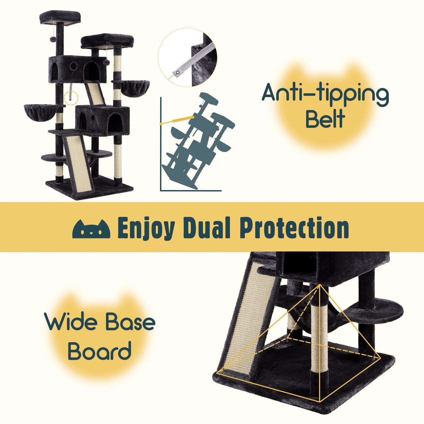 HOOMIC Cat Tree With Plush Perches And Condos Three Levels