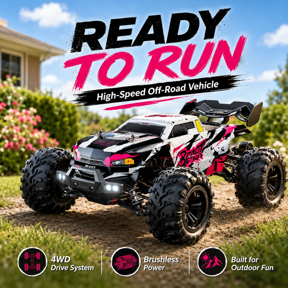 Znlyrion RC Off Road Monster 4WD Truck With LED Headlights