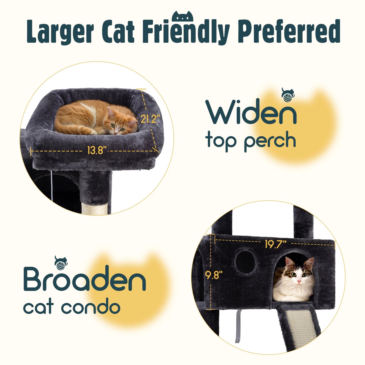 Hoomic Large Cat Tree Tower With Plush Condos Scratcher Posts