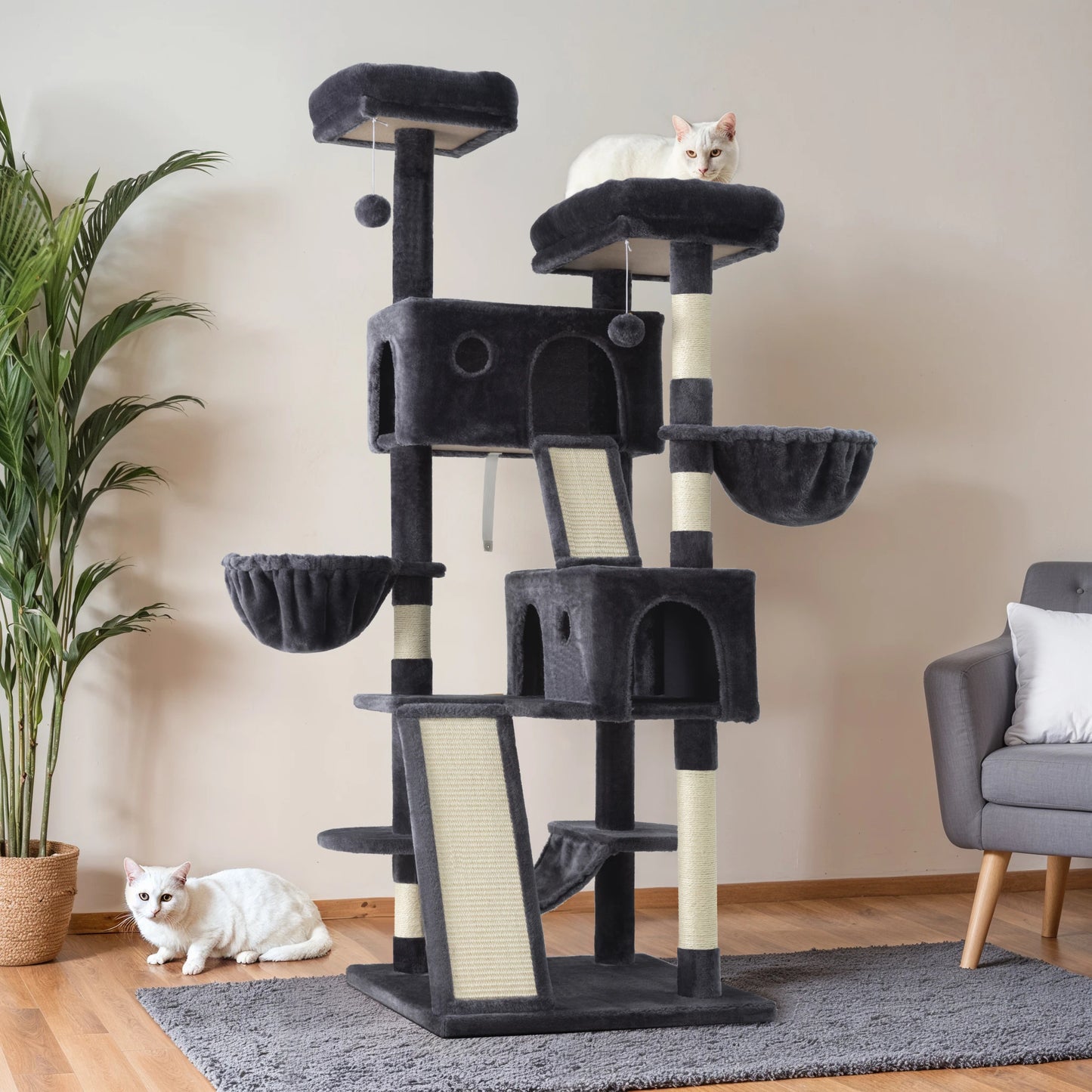 Hoomic Large Cat Tree Tower With Plush Condos Scratcher Posts