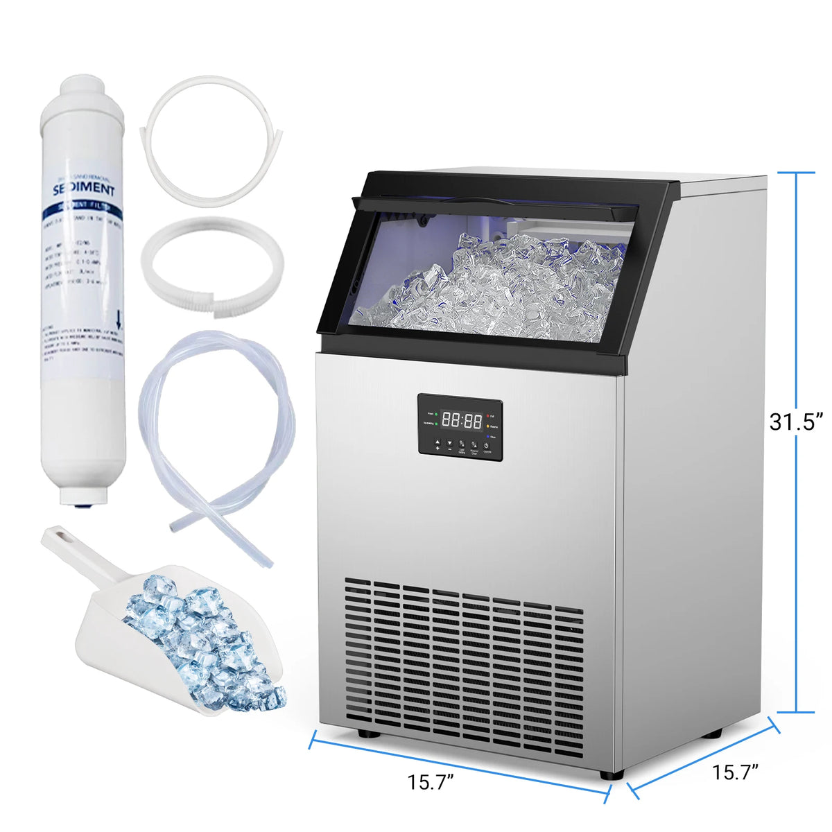 SHICUO Commercial Ice Maker Produces 160 Pounds Full Cube Daily