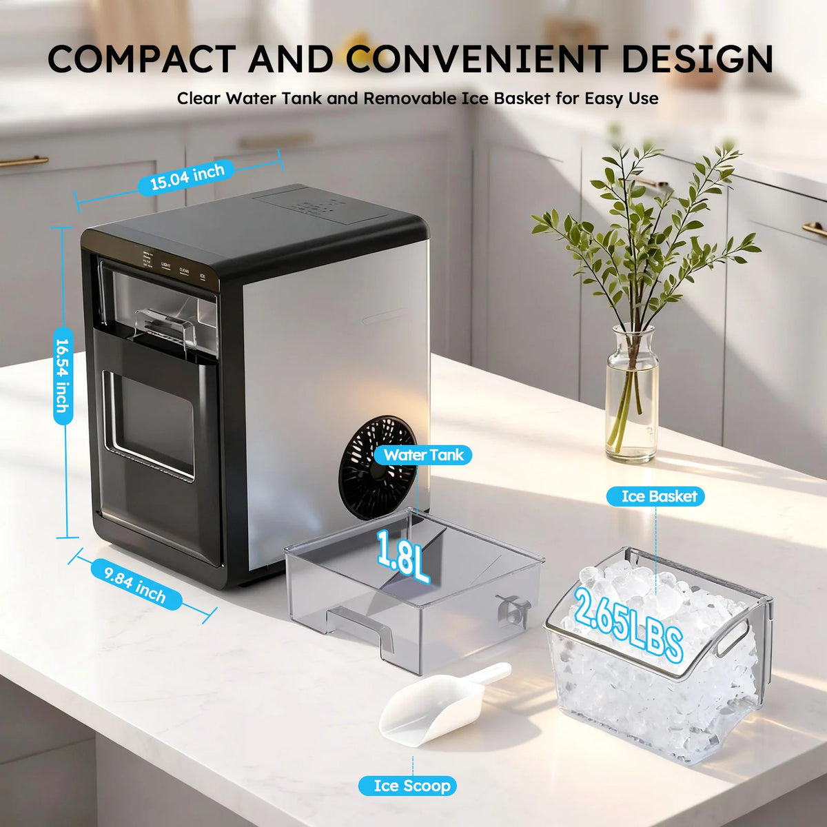 Shicuo Countertop Nugget Ice Maker With Automatic Self Cleaning