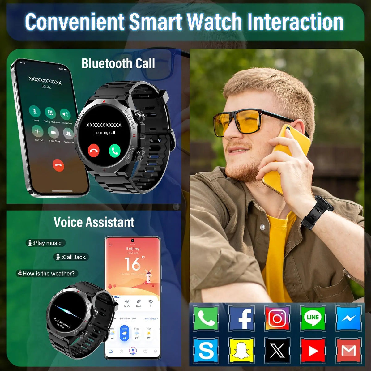 IP68 Military Smartwatch With Bluetooth Calling Heart Rate Sports Tracking