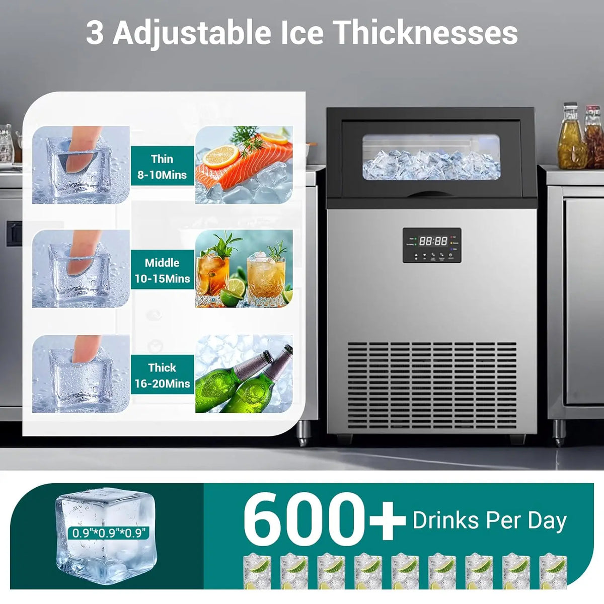 SHICUO Commercial Ice Maker Produces 160 Pounds Full Cube Daily