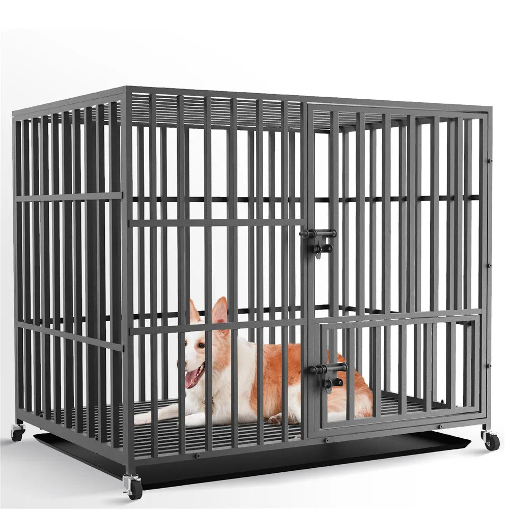 BINGOPAW Heavy Duty Dog Cage With Removable Tray And Wheels