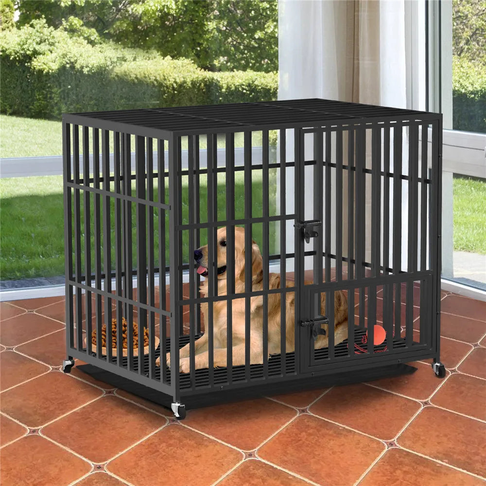 BINGOPAW Heavy Duty Dog Cage With Removable Tray And Wheels