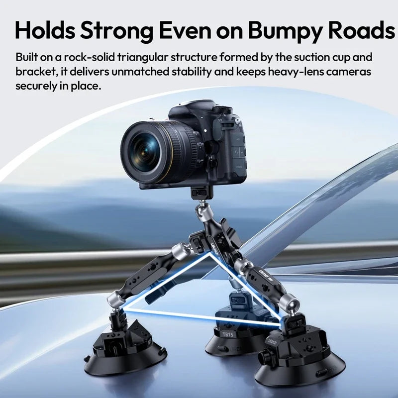Ulanzi TB15 Car Holder Mount Camera Suction Cup for Gopro Insta 360 DJI Action Camera Phone DSLR with 1/4 3/8 Camera Accessories