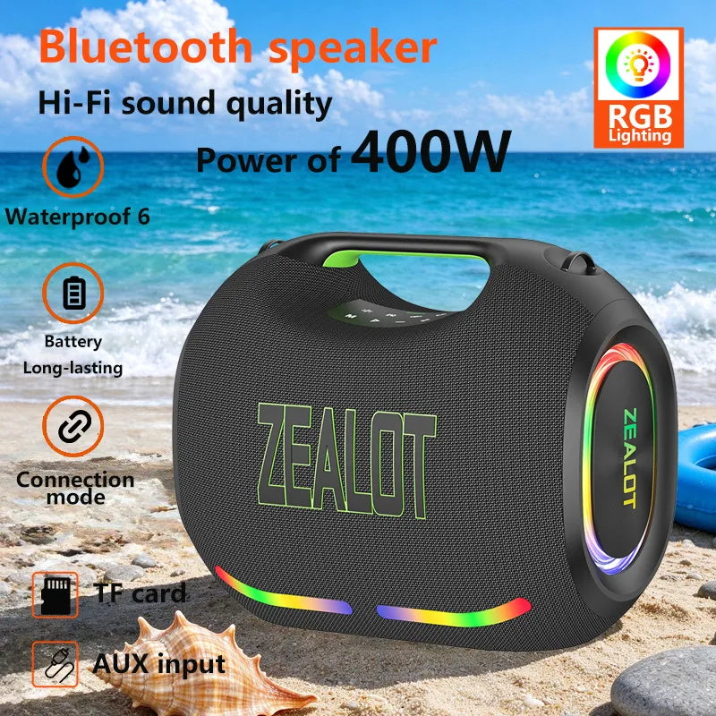 ZEALOT-ZE21 High-Power Wireless Speaker 400W Outdoor Portable Bluetooth Speaker 48000mAh Long-Lasting Battery with RGB Lights TWS Subwoofer High Volume Waterproof Bluetooth Speaker
