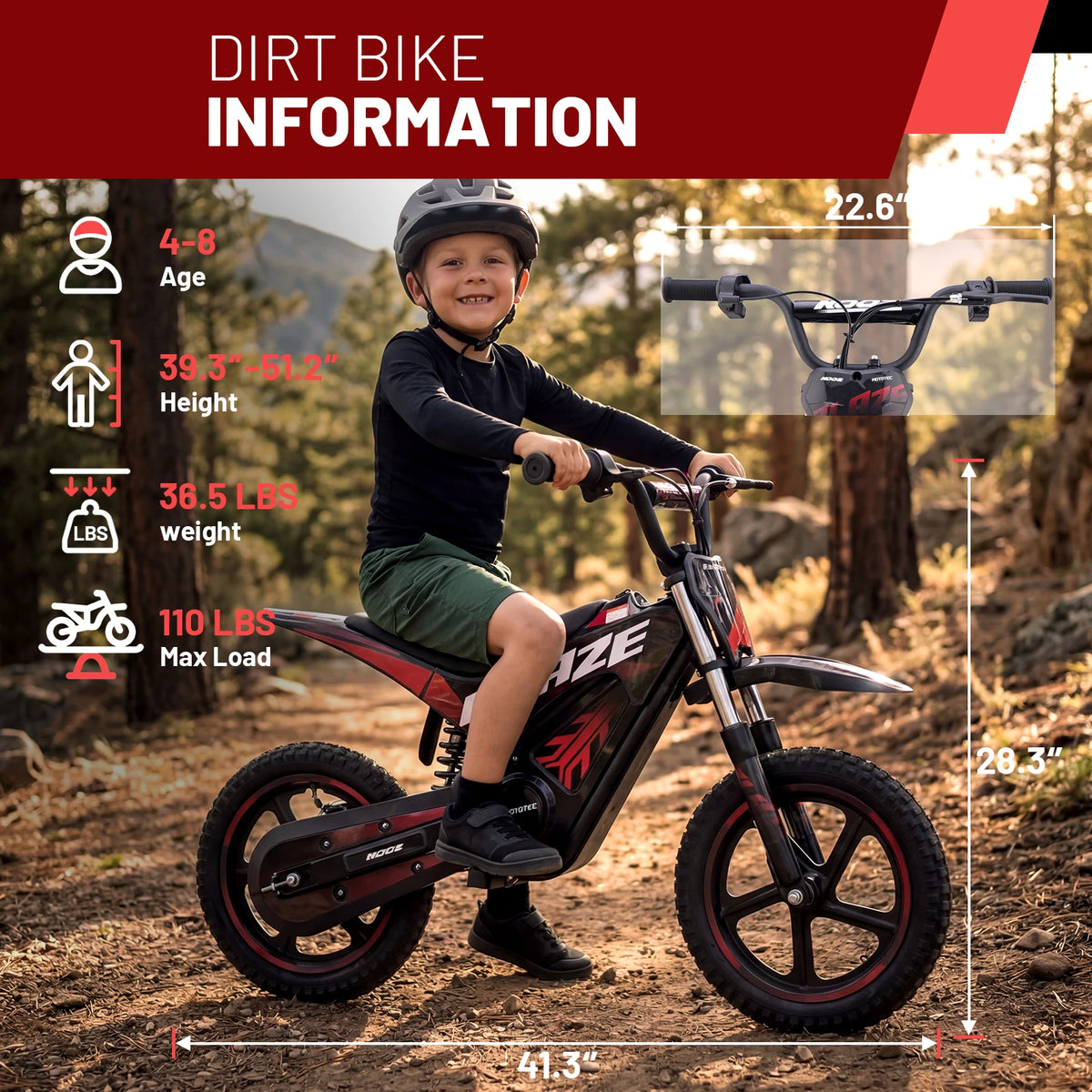 KOOZ 350W Electric Dirt Bike For Kids Off Road Motorcycle