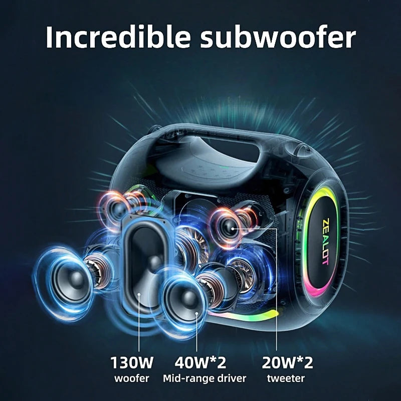 ZEALOT ZE21 250W Wireless Speaker Outdoor Portable 48000mAh RGB Lights
