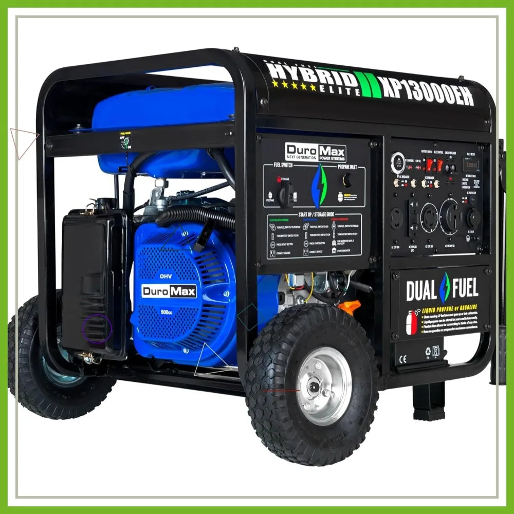 13000W Dual Fuel Portable Generator - Gas & Propane, Electric Start, Whole Home Backup Power, RV Ready