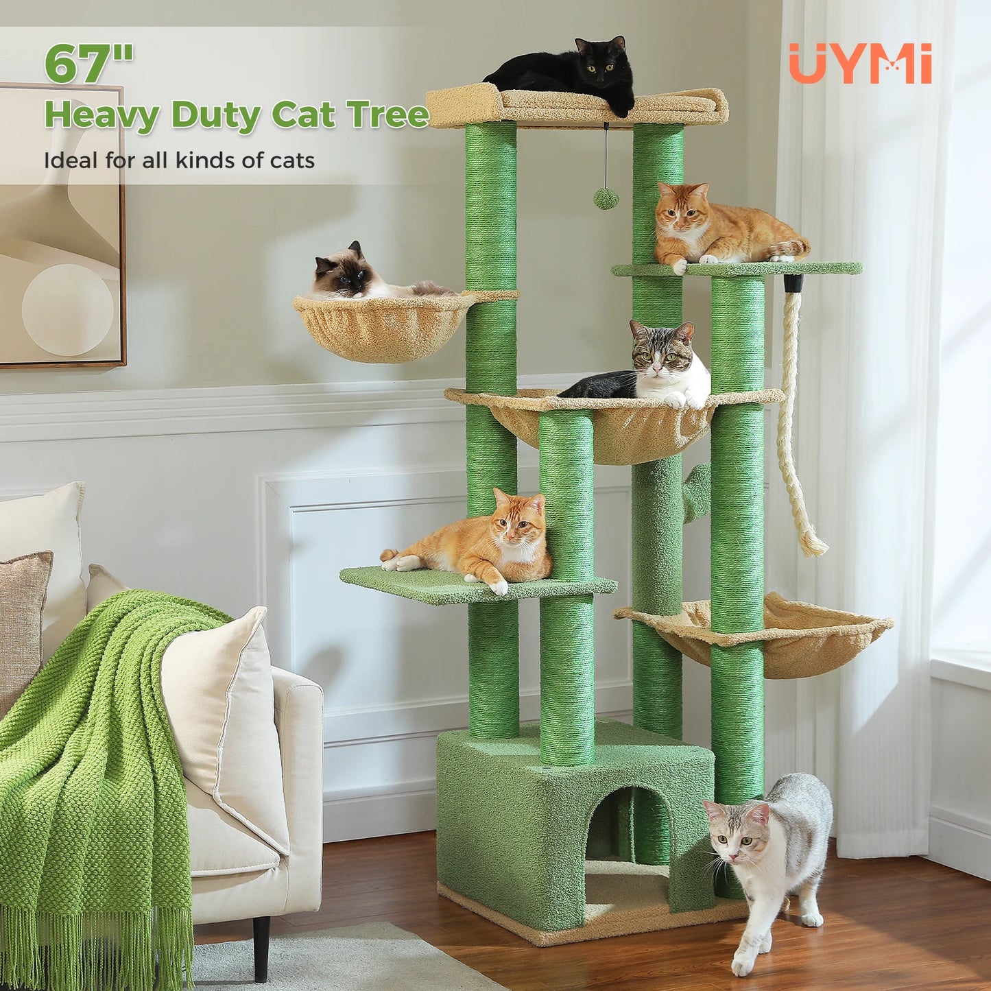 PEQULTICN Multi Level Cat Tree With Scratching Posts Cozy Condo