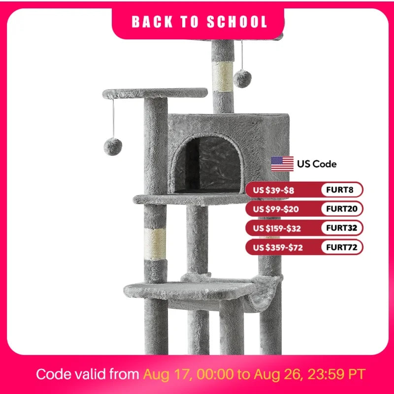 JHK Multi Level Cat Tree With Natural Sisal Scratching Posts