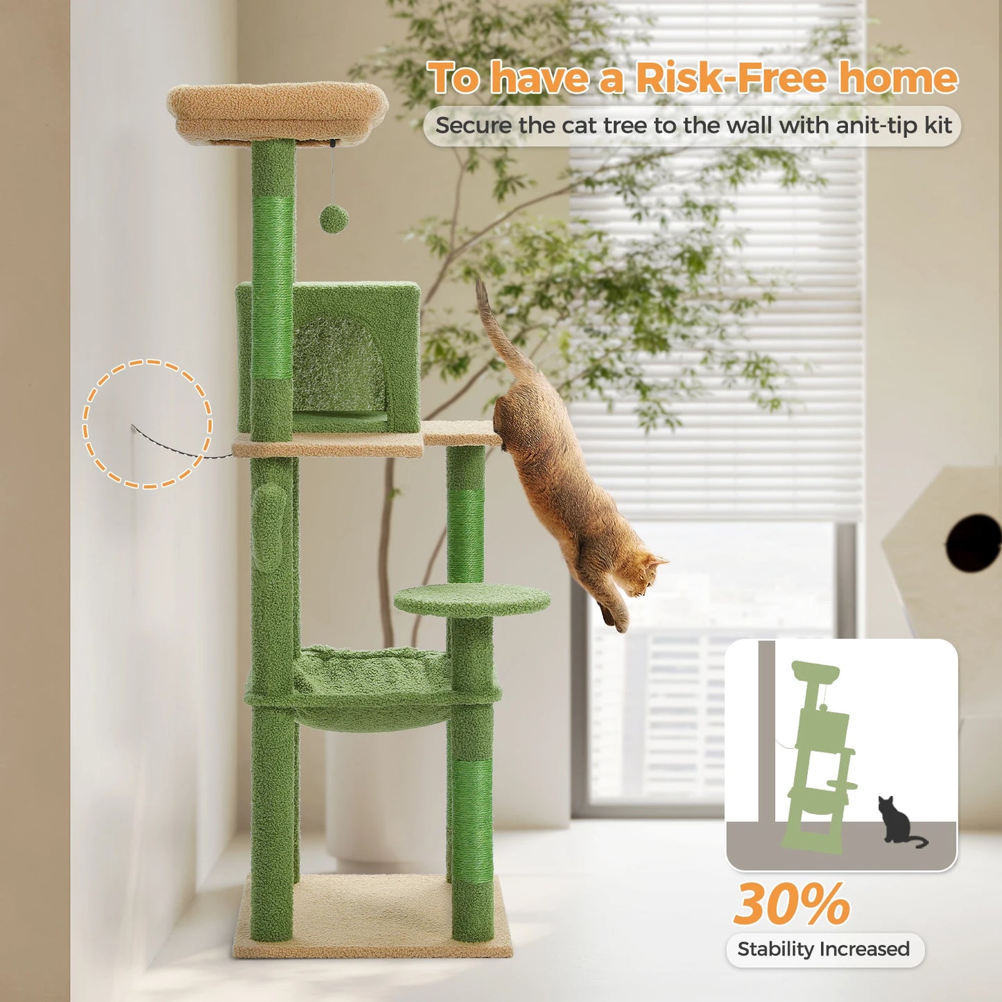 PAWZ Road Cactus Cat Tree Tower with Large Indoor Hammock