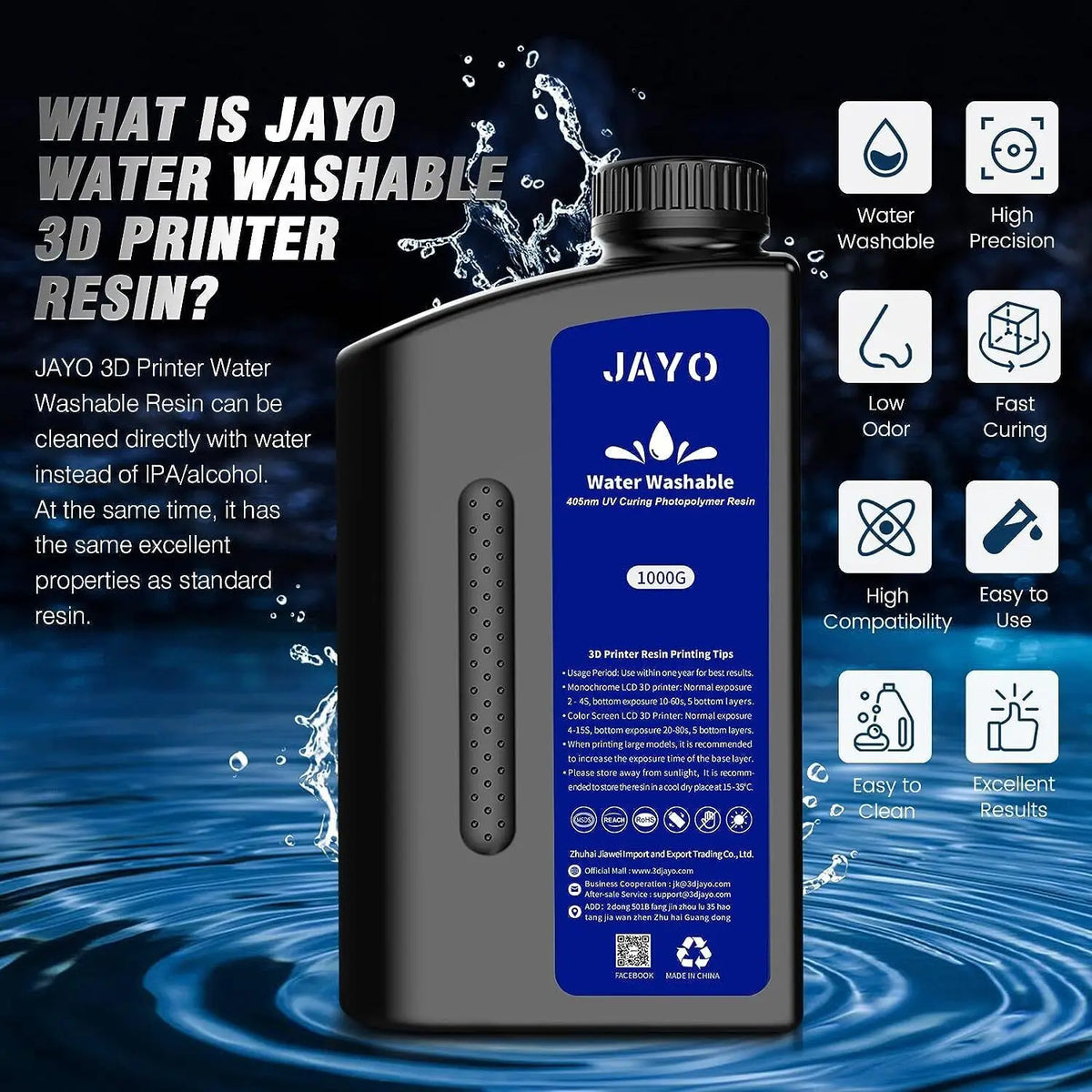 JAYO Standard /ABS-Like/ Water Wash 3D Printer UV Resin 405nm 2 Bottles For LCD 3D Printer Material For Printing Easy to Print