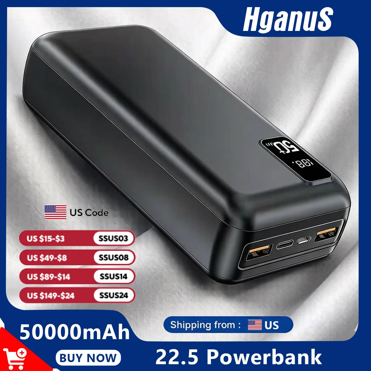 Hganus Portable Fast Charging Power Bank with Digital Display