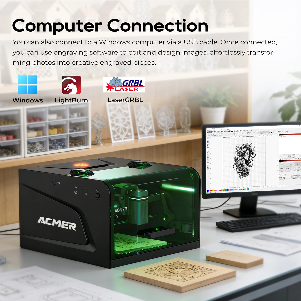 Acmer K1 Desktop Sealed Laser Engraving And Cutting CNC Machine