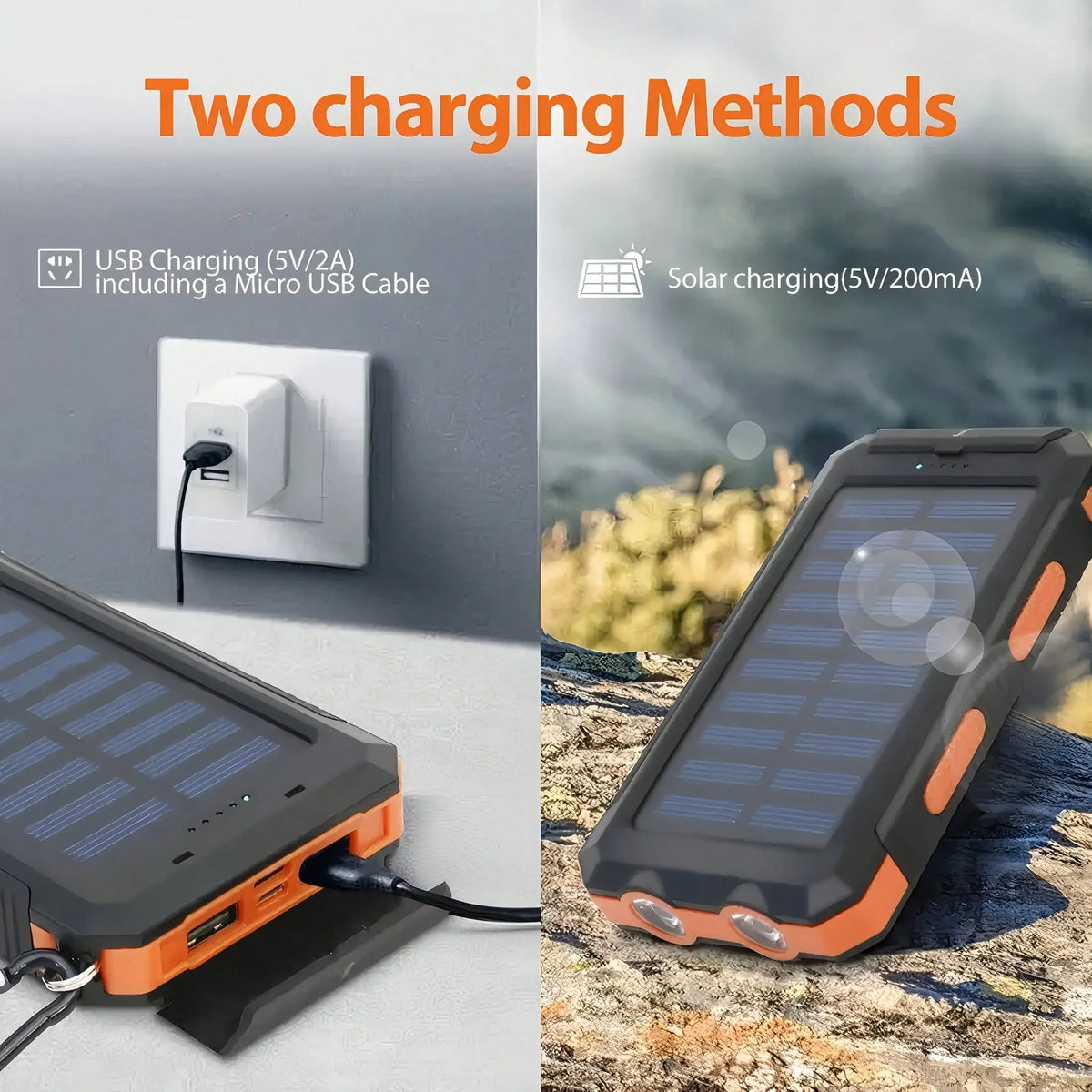 Solar Power Bank Charger With USB C And LED Flashlight