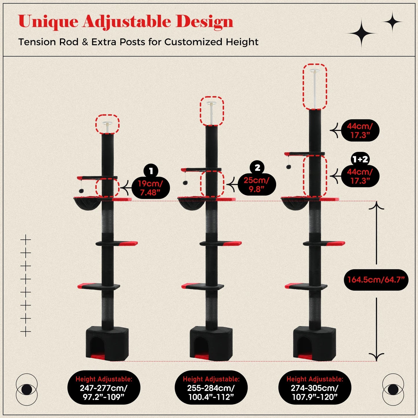 PEQULTICN Adjustable Cat Tree With Scratching Posts Hammock