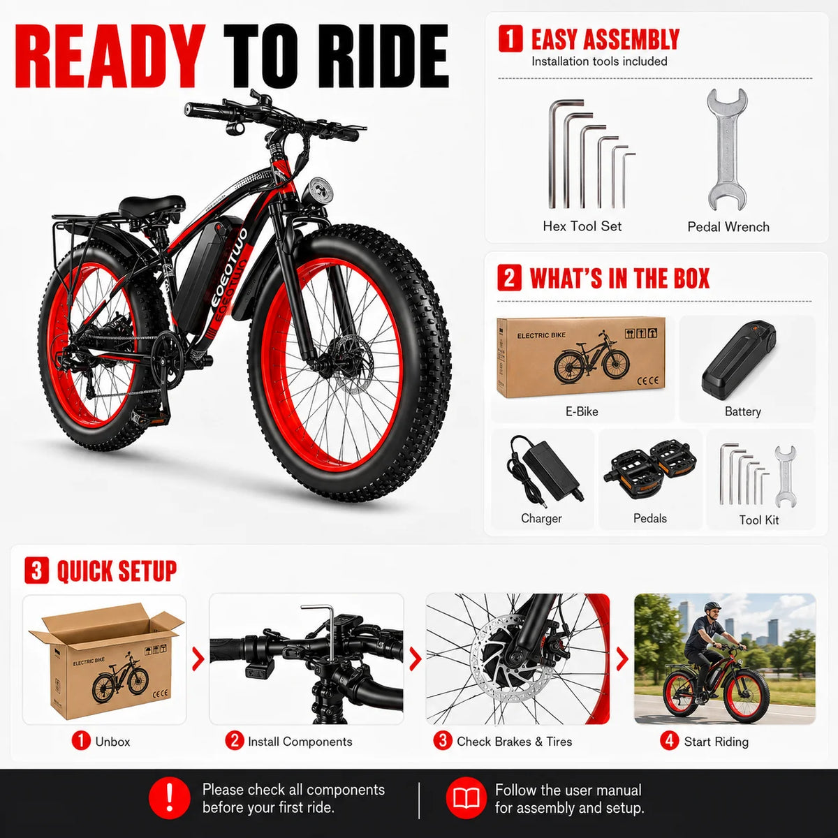 EOEOTWO Adult Electric Fat Tire Ebike Mountain Commuter