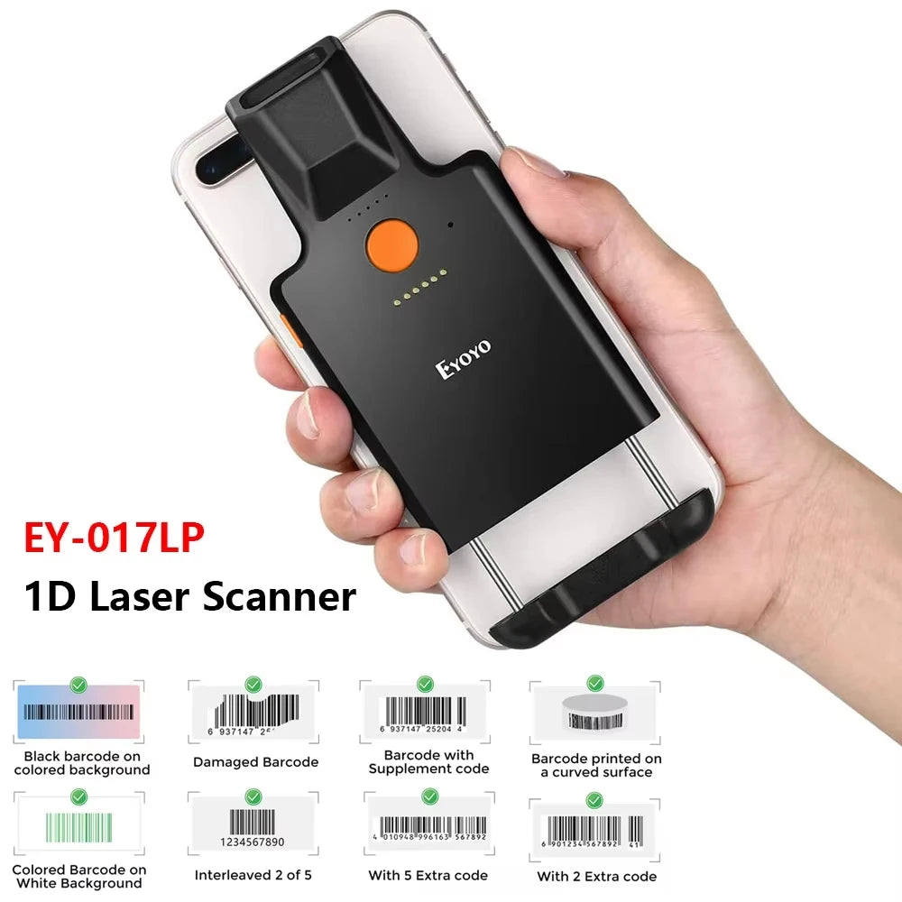 Eyoyo EY-017 Back Clip Bluetooth Barcode Scanner Portable 1D 2D QR Wireless Bar Code Reader with 1600mAh Rechargeable Battery, Compatible with iPad, iPhone and Android, For Book Warehouse Inventory Management
