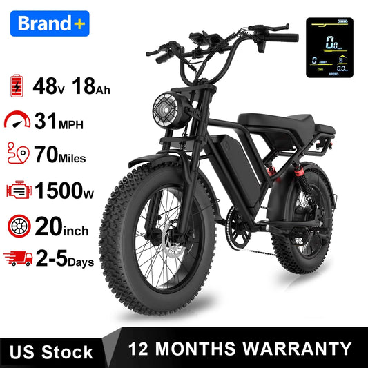 AOVOPRO 1500W Fat Tire Electric Bike For Off Road Riding