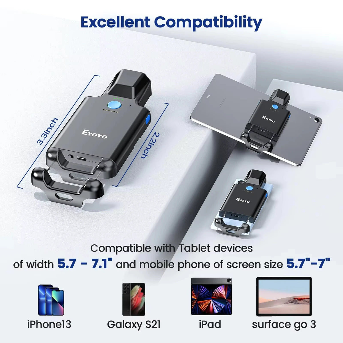 Eyoyo 1D 2D Bluetooth Barcode Scanner Back Clip Design Wireless Portable QR Code Reader for Fast Scanning UPC ISBN PDF417 Data Matrix Bar Codes Works with iPhone iPad