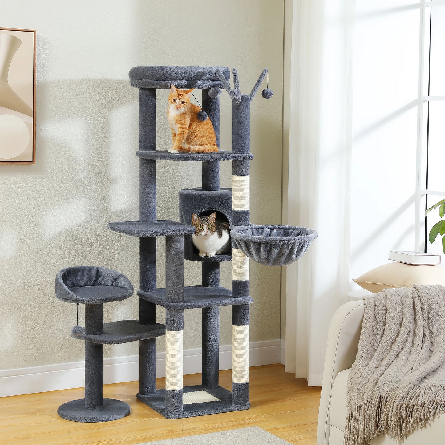 PEQULTICN Multi Level Cat Tree with Scratching Posts and Hammock