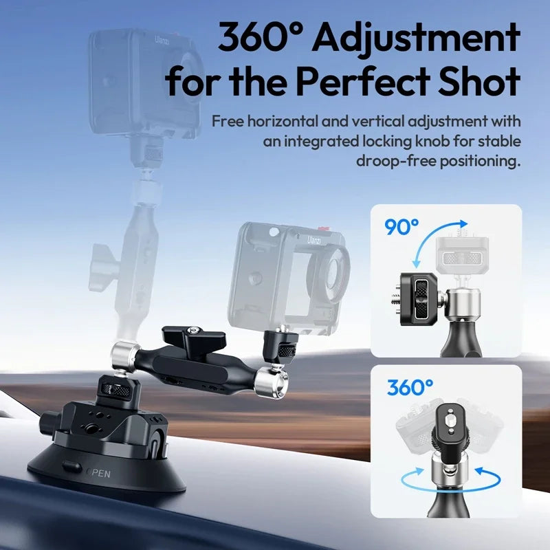 Ulanzi TB15 Car Holder Mount Camera Suction Cup for Gopro Insta 360 DJI Action Camera Phone DSLR with 1/4 3/8 Camera Accessories