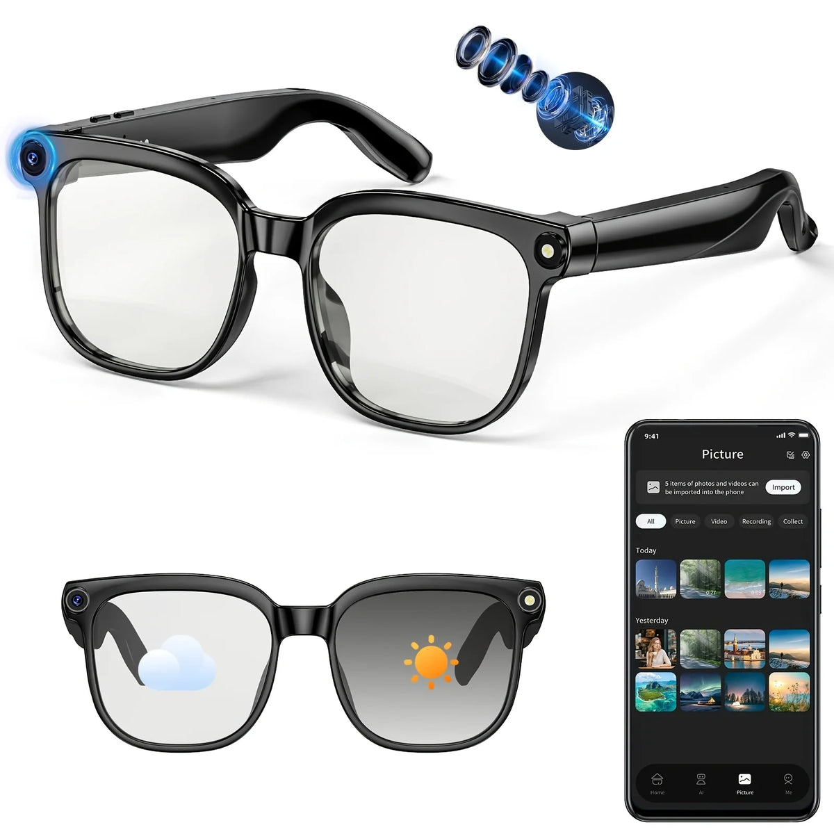 Smart Camera Glasses With Realtime Translation And Bluetooth