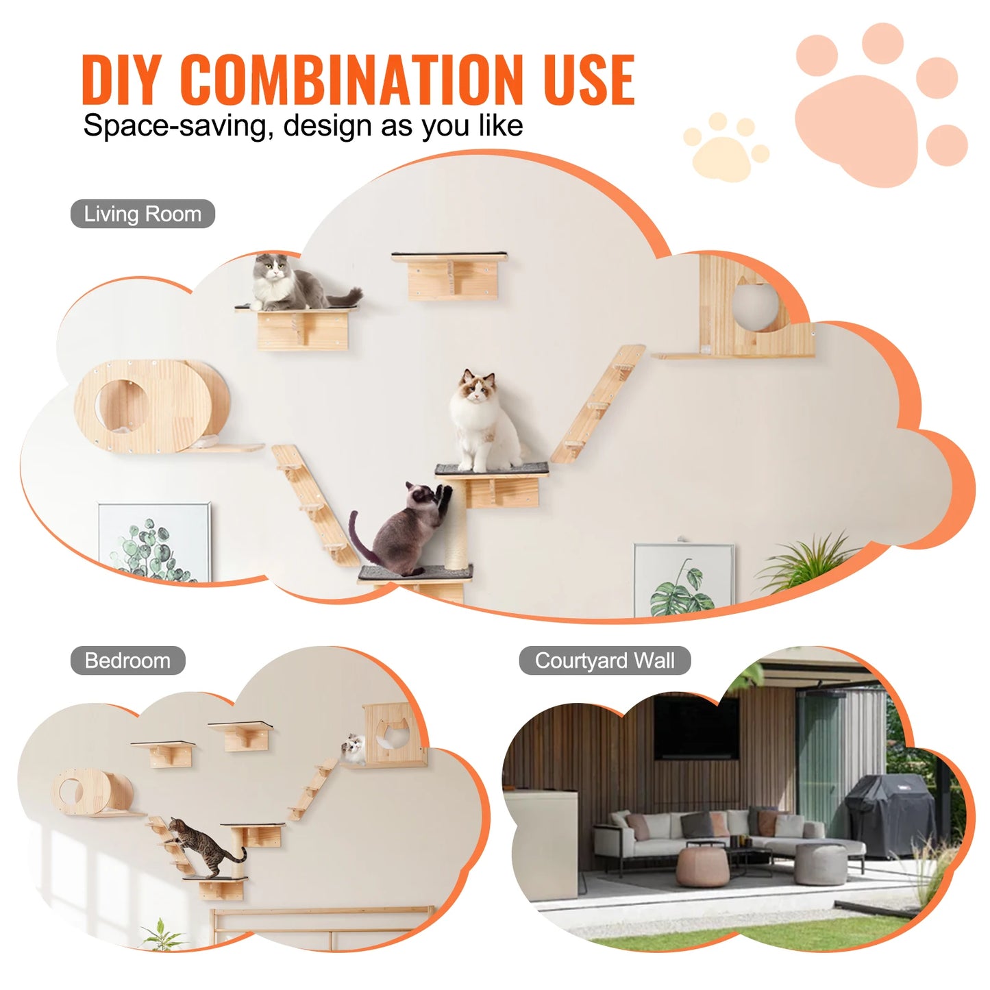 NONECN Wall Mounted Cat Shelves and Perches Cat Tree Kit