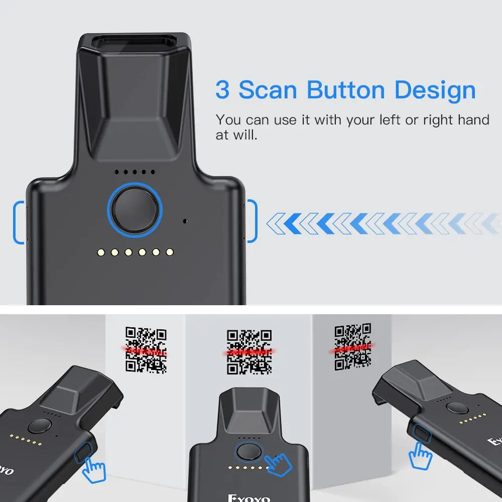 Eyoyo EY-017 Back Clip Bluetooth Barcode Scanner Portable 1D 2D QR Wireless Bar Code Reader with 1600mAh Rechargeable Battery, Compatible with iPad, iPhone and Android, For Book Warehouse Inventory Management