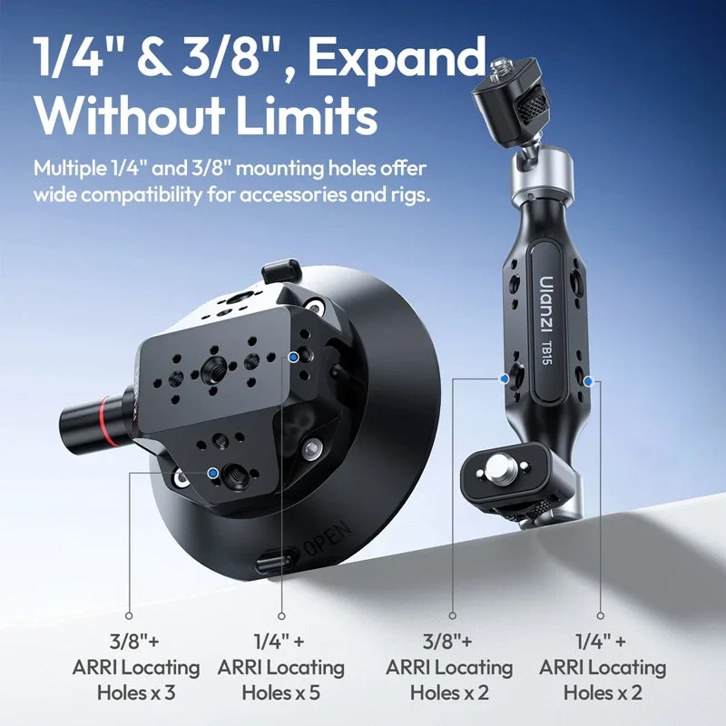 Ulanzi TB15 Car Holder Mount Camera Suction Cup for Gopro Insta 360 DJI Action Camera Phone DSLR with 1/4 3/8 Camera Accessories