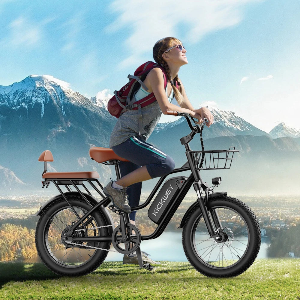 Kickwey 1500W Electric Bicycle Dual Seat Fat Tire Road Ebike
