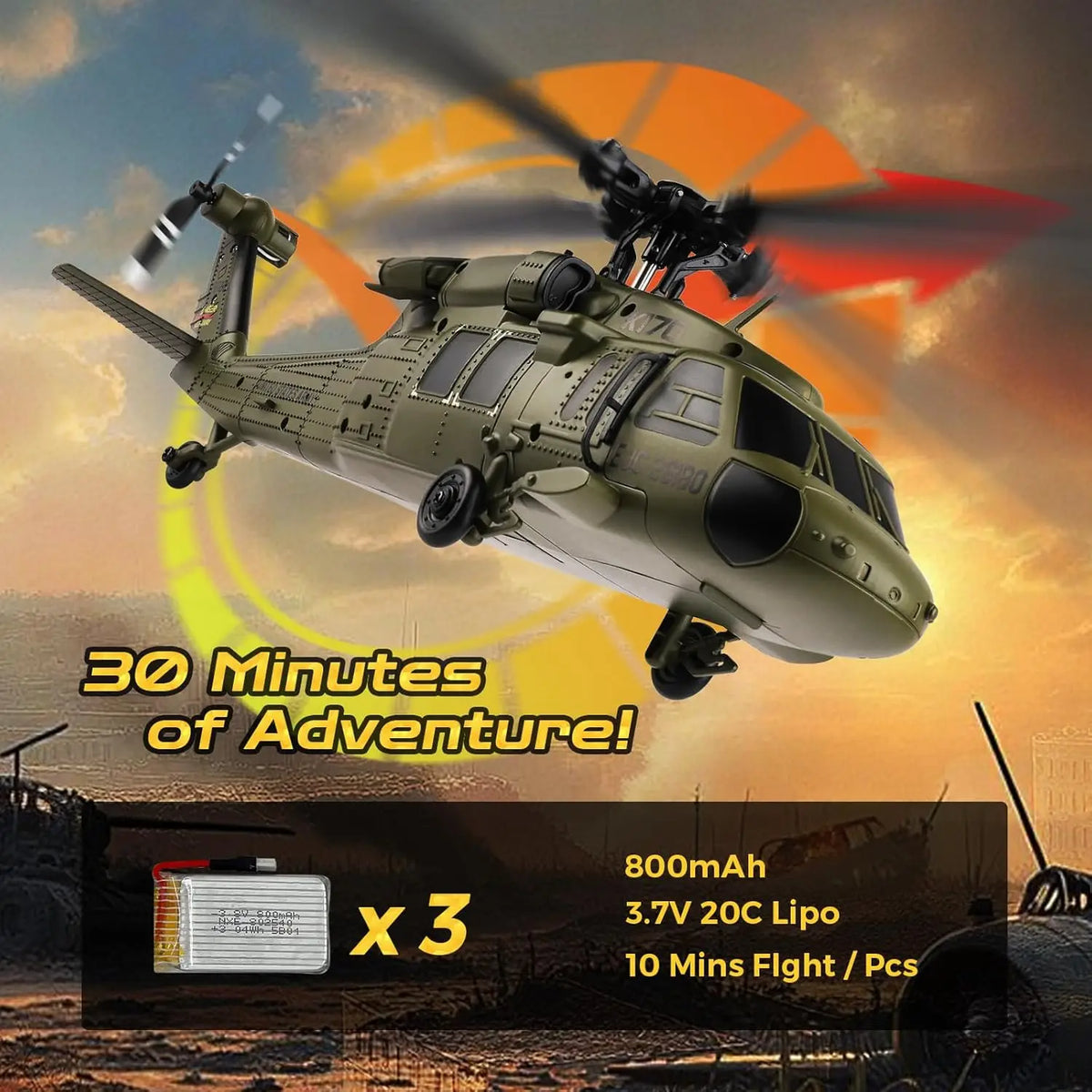 WLtoys K170 Brushless RC Helicopter Featuring Black Hawk Design