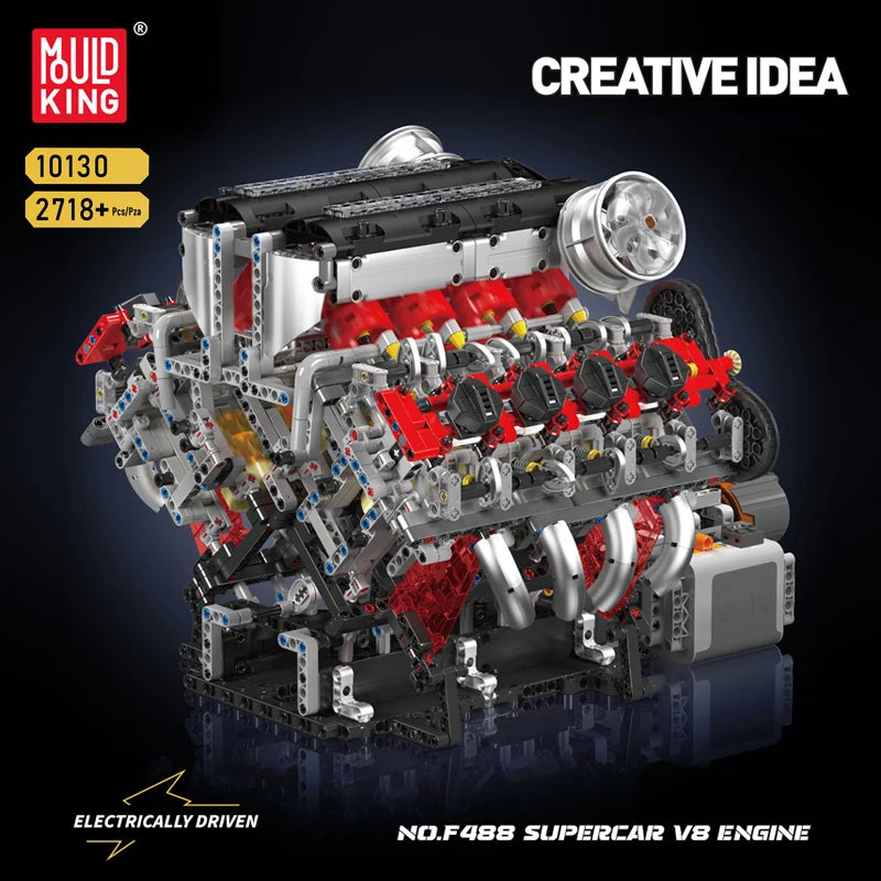 Mould King F488 Supercar V8 Engine Building Block Set