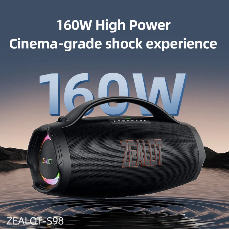 ZEALOT-S98 Portable Bluetooth Speaker 160W High Volume Waterproof 36000mAh Wireless TWS Subwoofer Suporrt USB/TF/AUX RGB light