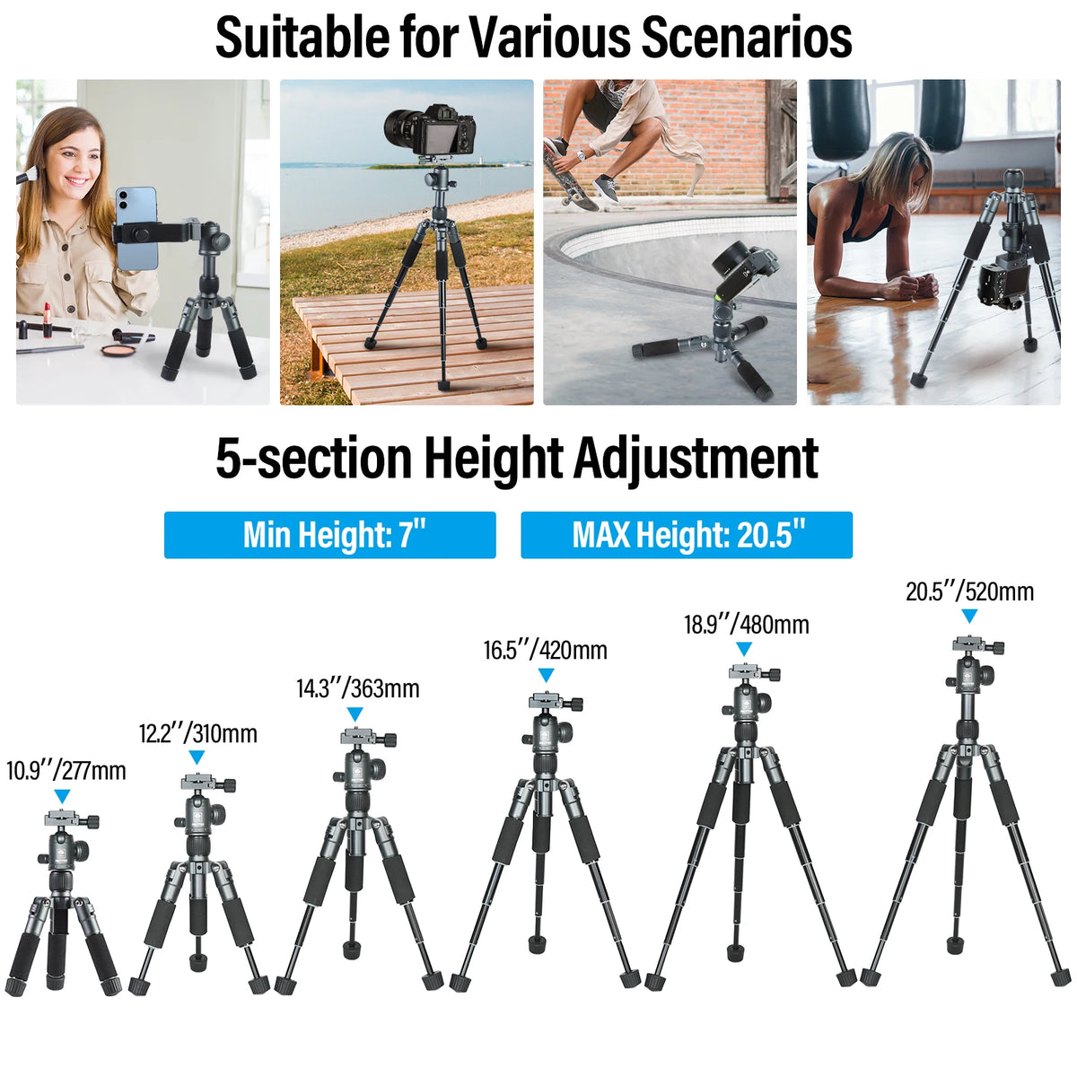 SIRUI 52cm Mini Desktop Tripod For Camera Portable Tabletop Tripod 360° Ball Head For DSLR, Mirrorless, Phone Load 8KG AM-TT50