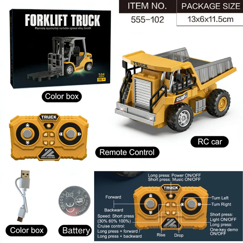 2026New Full-Scale Mini Excavator Tipper Truck 1:64 Remote Control Engineering Vehicle Mini Forklift Birthday Gift Toy RC Trucks