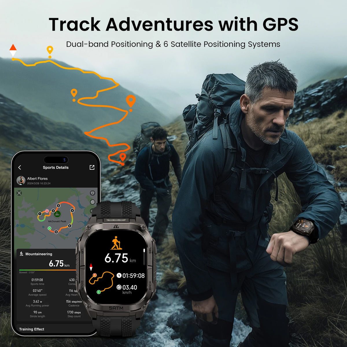 KOSPET Tank M4C Advanced GPS Smartwatch With Flashlight And Health